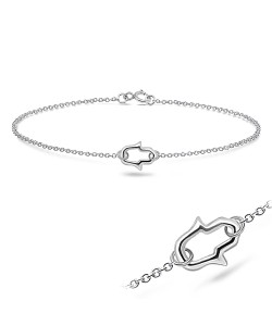 Rhodium Plated Petite Hamsa Silver Bracelet BRS-172-RP